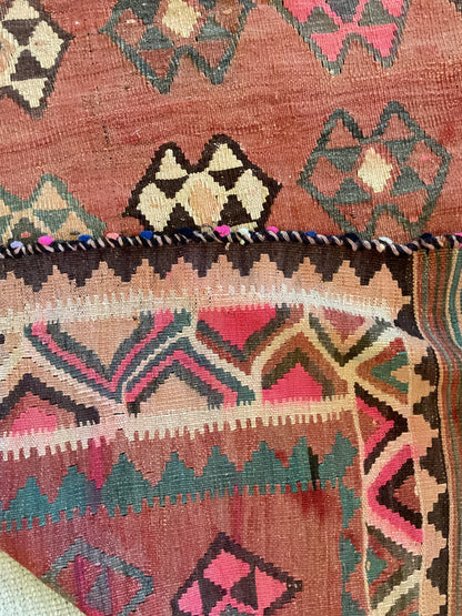 Afghan Kilim, 4'6" x 8'2", in brick, brown, ivory and pink - photo 3