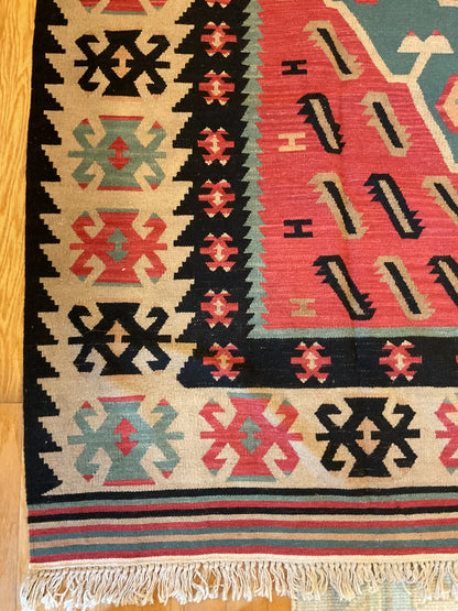 Afghan Kilim, 6'9" x 8'1", in beige, black, brick and teal - photo 2