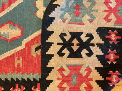 Afghan Kilim, 6'9" x 8'1", in beige, black, brick and teal - photo 3