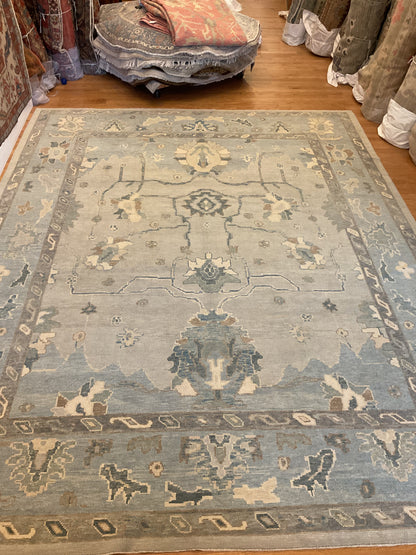 Turkish Oushak Rug, 11'3" x 13'10", in beige, blue, grey and ivory - photo 4