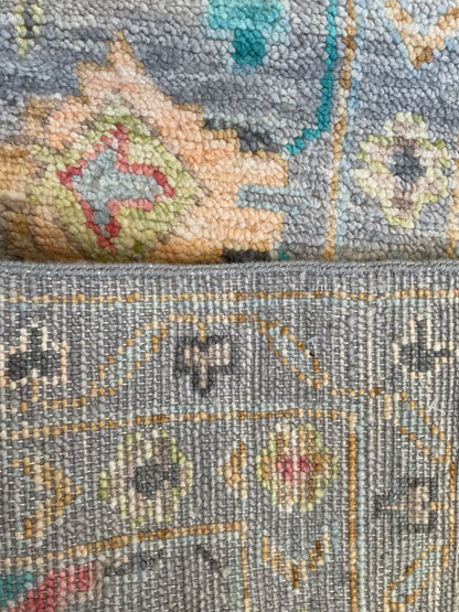 Indian Oushak Rug, 12'4" x 14'10", in gold, grey, pink and teal - photo 4