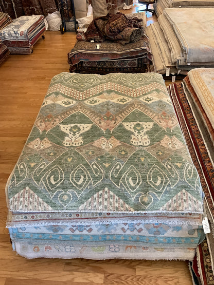 Afghan Peshawar Rug, 5'1" x 7'1", in green, ivory, mint and peach - photo 2
