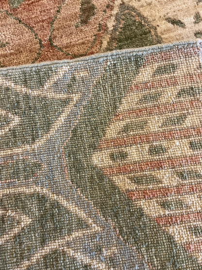 Afghan Peshawar Rug, 5'1" x 7'1", in green, ivory, mint and peach - photo 4