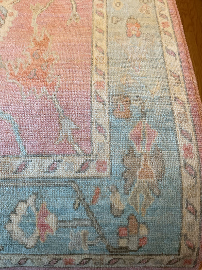 Afghan Oushak Rug, 6' x 9'2", in baby blue, ivory and rose - photo 2