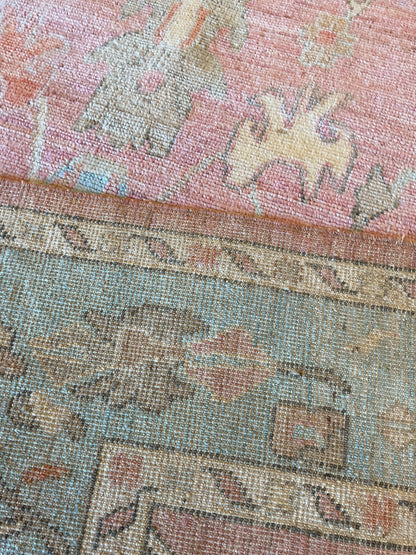 Afghan Oushak Rug, 6' x 9'2", in baby blue, ivory and rose - photo 3
