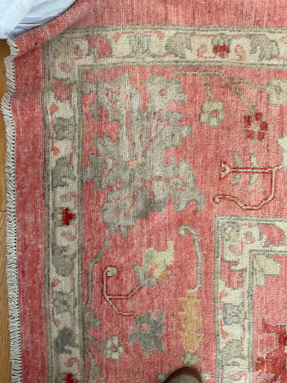 Afghan Oushak Rug, 12'1" x 14'7", in green, ivory, red and salmon - photo 2