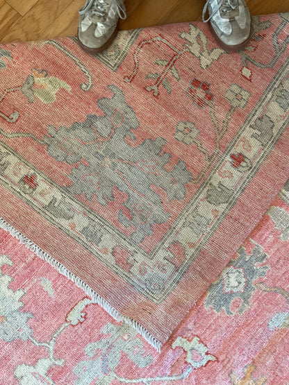 Afghan Oushak Rug, 12'1" x 14'7", in green, ivory, red and salmon - photo 3