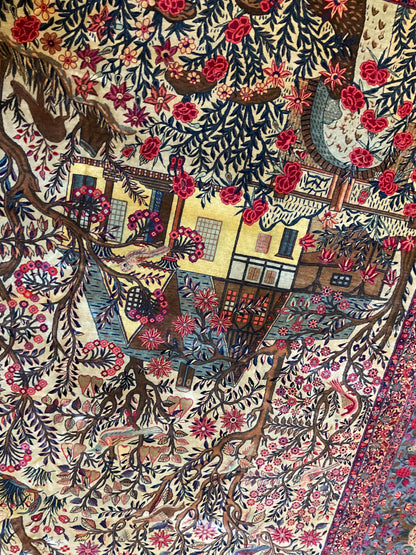 Antique Persian Kashan Rug, 10' x 14', in green, ivory, navy and pink - photo 3