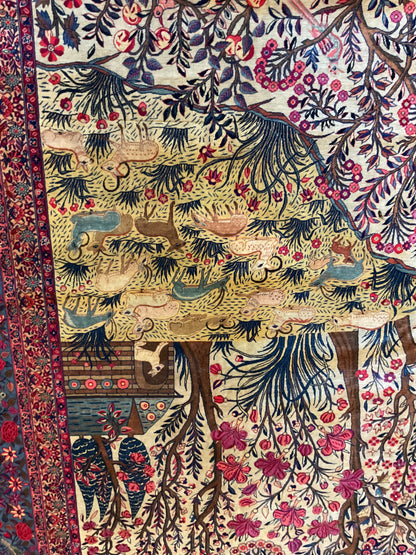 Antique Persian Kashan Rug, 10' x 14', in green, ivory, navy and pink - photo 4