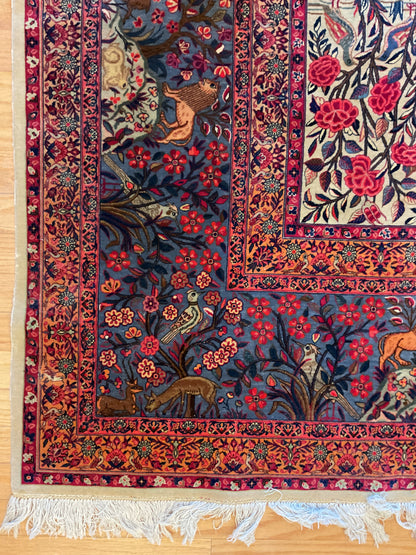 Antique Persian Kashan Rug, 10' x 14', in green, ivory, navy and pink - photo 6
