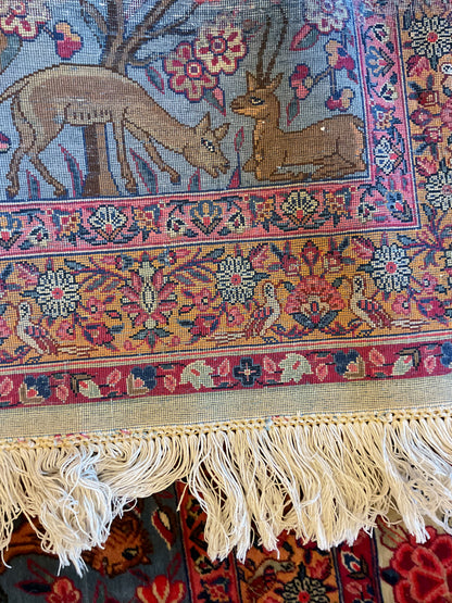Antique Persian Kashan Rug, 10' x 14', in green, ivory, navy and pink - photo 7