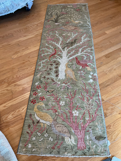 Afghan Peshawar Runner, 2'10" x 9'8", in green, ivory, red and rose - photo 2