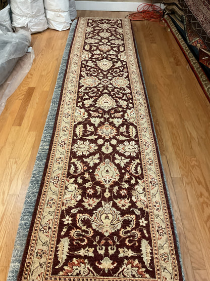 Pakistani Peshawar Runner, 2'8" x 12'3", in beige, burgundy and ivory