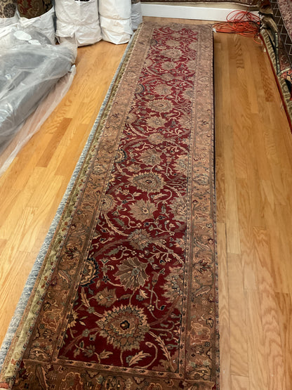 Indian Agra Jaipur Runner, 2'6" x 12', in brown, camel and red