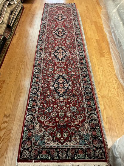 Sino Sarouk Runner, 2'6" x 12', in burgundy, green, ivory and navy - photo 2