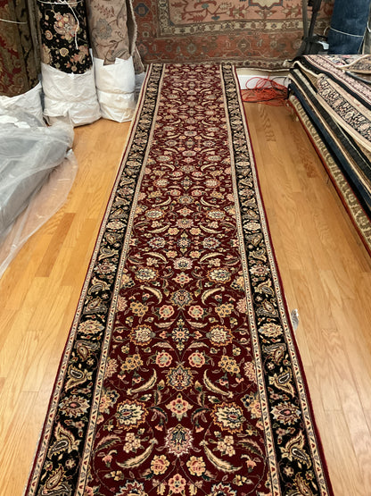 Sino Kashan Runner, 2'6" x 14', in beige, black and burgundy
