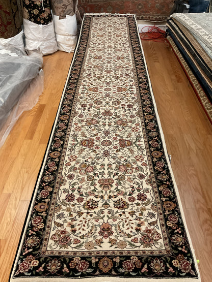 Sino Kashan Runner, 2'6" x 12', in black, brown and ivory