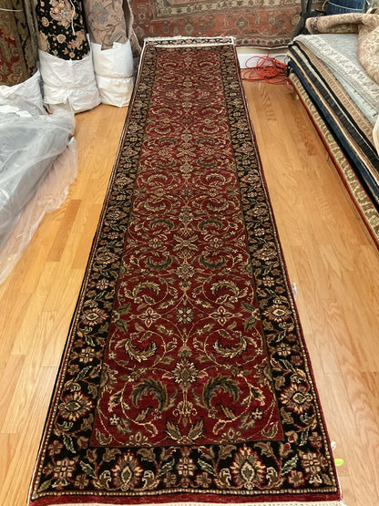 Indian Agra Jaipur Runner, 2'6" x 11'6", in beige, black, gold and red