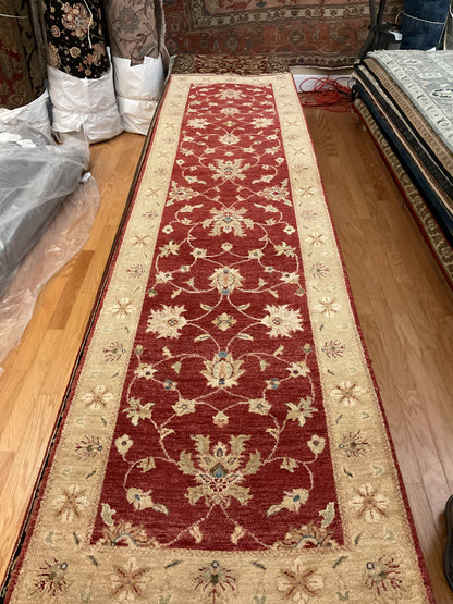 Indian Peshawar Runner, 2'6" x 10', in beige, gold and red
