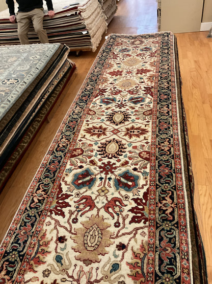 Indian Mohal Runner, 2'7" x 9'11", in blue, ivory, navy and red - photo 4