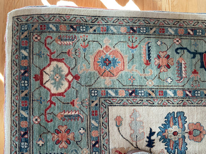 Afghan Serapi Rug, 9'9" x 13'3", in baby blue, ivory, navy and red - photo 3