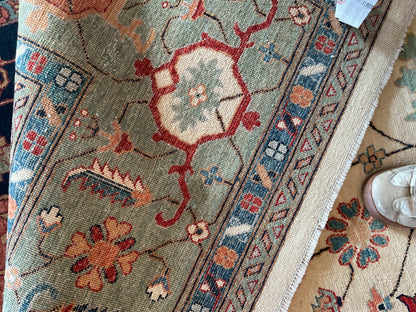 Afghan Serapi Rug, 9'9" x 13'3", in baby blue, ivory, navy and red - photo 4