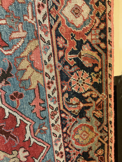 Antique Persian Serapi Rug, 6'6" x 6'7", in baby blue, ivory, navy and rust - photo 2