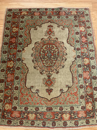Antique Persian Kurdish Haji Jalili Rug, 1'11" x 2'6", in brown, green, khaki and rust - photo 2