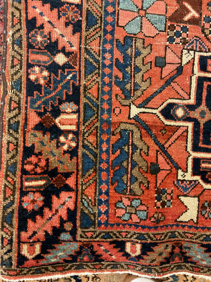 Antique Persian Karajh Rug, 4'5" x 5'10", in baby blue, ivory, navy and rust - photo 2