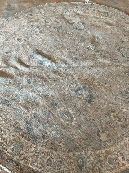 Pakistani Peshawar Rug, 8' x 8'1", in beige, blue and grey