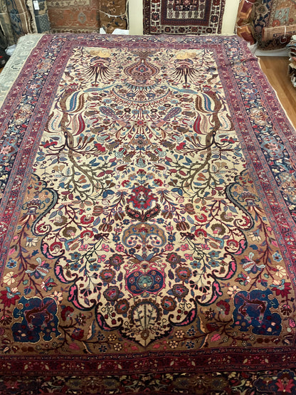 Antique Persian Mashad Rug, 8'5" x 14', in blue, brown, ivory and pink - photo 3