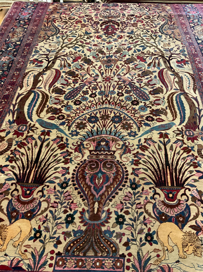 Antique Persian Mashad Rug, 8'5" x 14', in blue, brown, ivory and pink - photo 2