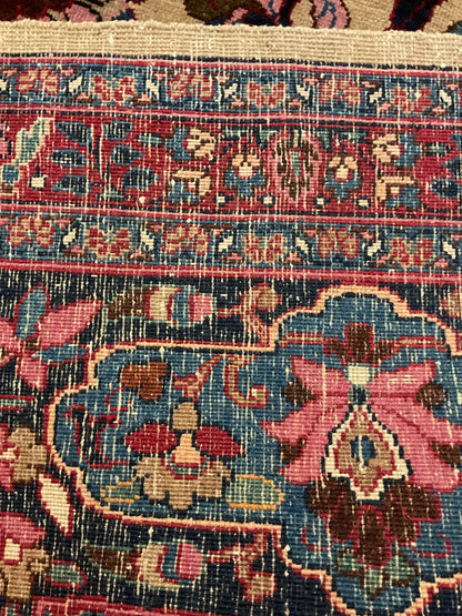 Antique Persian Mashad Rug, 8'5" x 14', in blue, brown, ivory and pink - photo 5