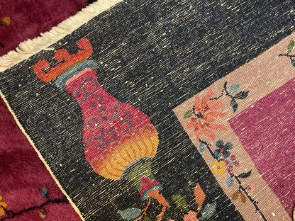 Antique Sino Chinese Walter Nichols Rug, 9' x 11'8", in beige, gold, navy and raspberry - photo 4