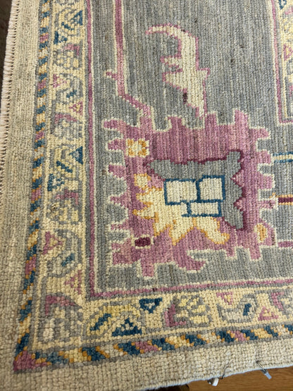 Afghan Mohal Rug, 9'1" x 11'10", in beige, blue, gold and grey - photo 3