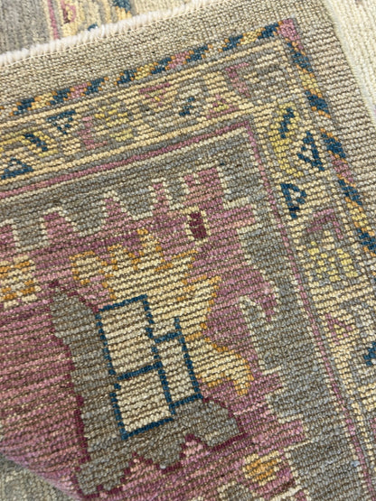 Afghan Mohal Rug, 9'1" x 11'10", in beige, blue, gold and grey - photo 4