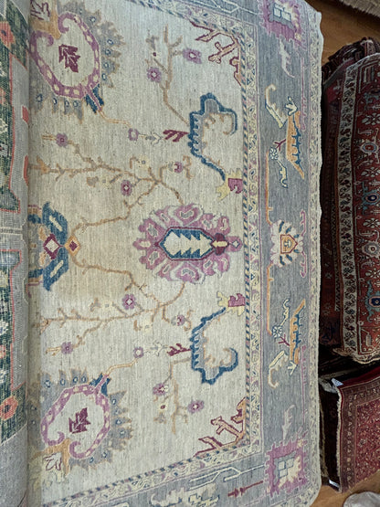 Afghan Mohal Rug, 9'1" x 11'10", in beige, blue, gold and grey - photo 2