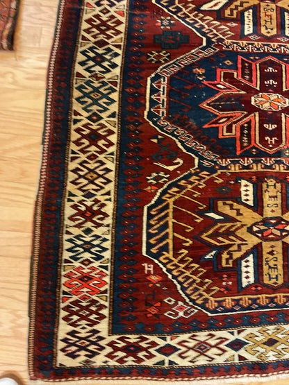Antique Turkish Kurdish Kazak Runner, 4'6" x 12', in burgundy, gold, ivory and navy - photo 2