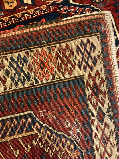 Antique Turkish Kurdish Kazak Runner, 4'6" x 12', in burgundy, gold, ivory and navy - photo 3