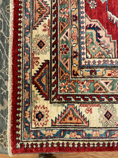 Afghan Kazak Rug, 7'11" x 10', in beige, ivory, red and teal - photo 3