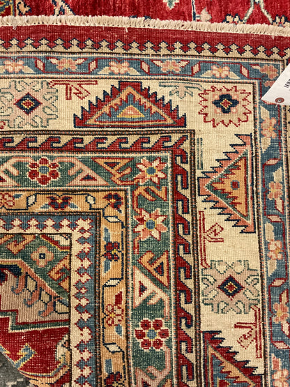 Afghan Kazak Rug, 7'11" x 10', in beige, ivory, red and teal - photo 2