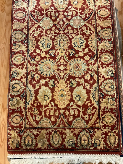Indian Agra Jaipur Runner, 2'6" x 9', in beige, burgundy and gold