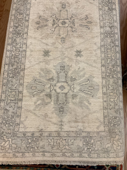 Pakistani Peshawar Runner, 2'7" x 5'10", in beige, grey and ivory