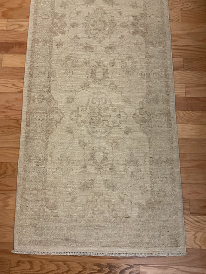 Pakistani Peshawar Runner, 2'8" x 9'5", in beige, ivory and tan