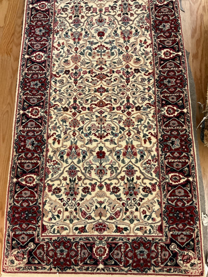 Sino Yazd Runner, 2'7" x 9', in burgundy, ivory, navy and pink