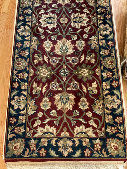 Indian Agra Jaipur Runner, 2'6" x 6'7", in beige, burgundy, green and navy