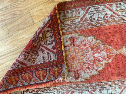 Antique Turkish Anatolian Rug, 2' x 3'3", in baby blue, ivory, pink and rust - photo 3