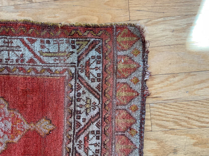 Antique Turkish Anatolian Rug, 2' x 3'3", in baby blue, ivory, pink and rust - photo 2